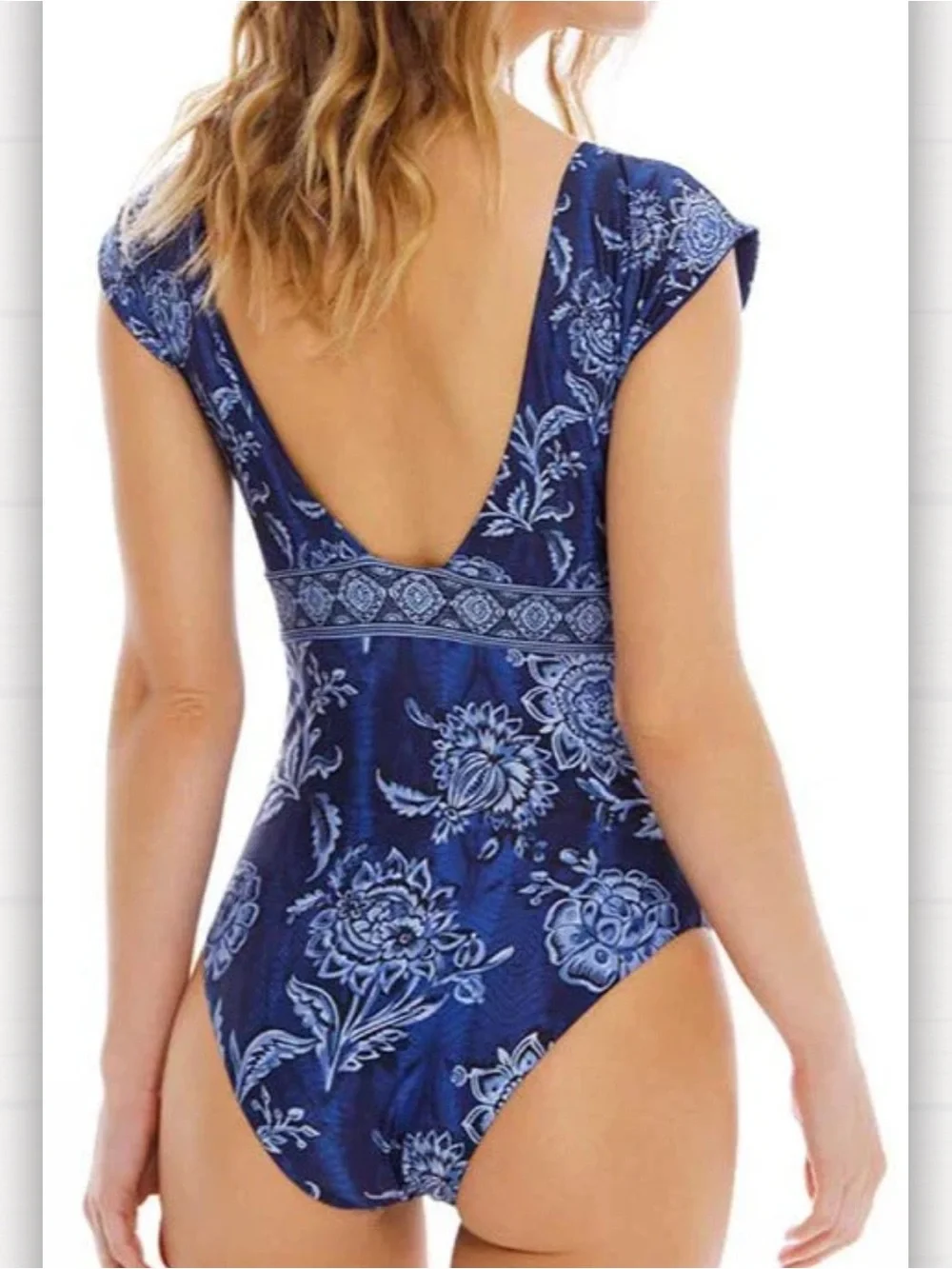 Cosita Linda Floral Paisley One Piece Swimsuit Womens Size Large 36 Blue Lace Up